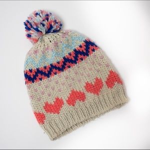 Knit heart hat with pompom